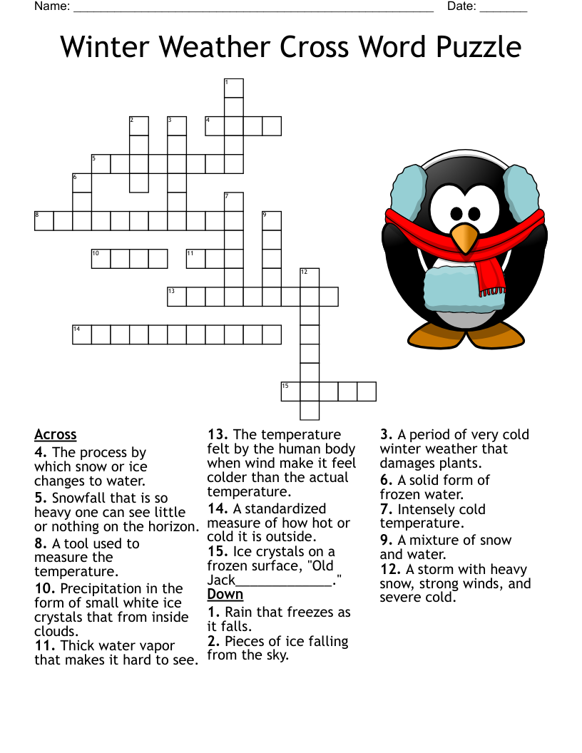 Winter Weather Cross Word Puzzle