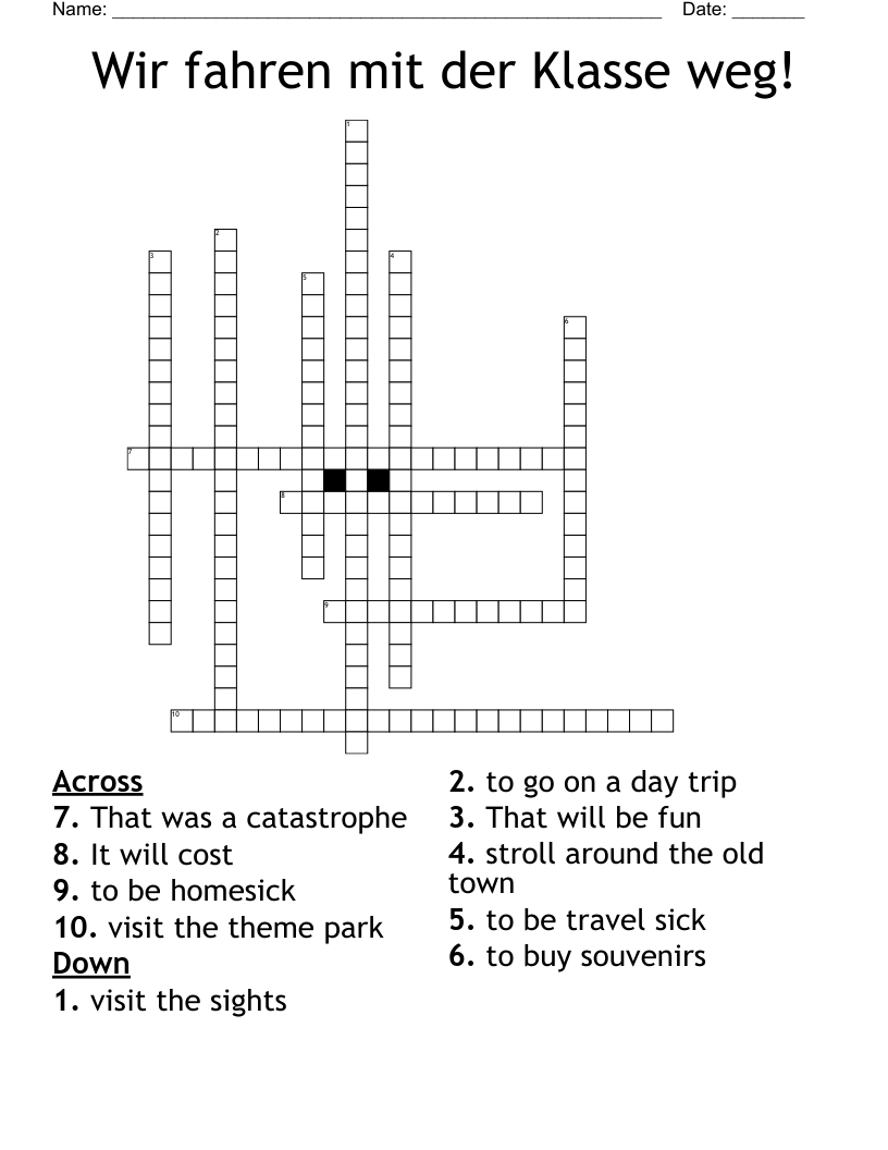 Wir fahren mit der Klasse weg! Crossword