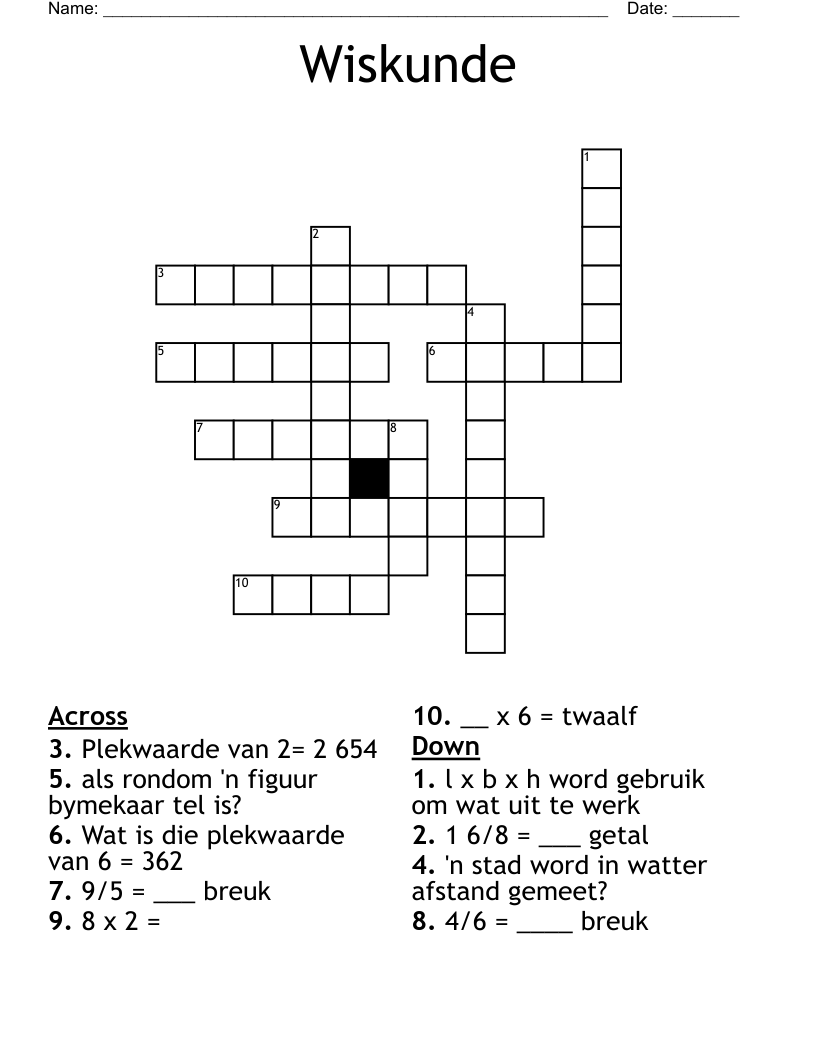 Wiskunde Crossword