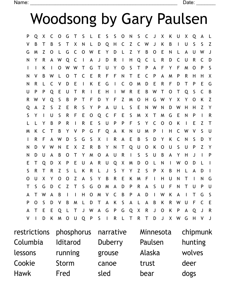 Woodsong by Gary Paulsen Word Search