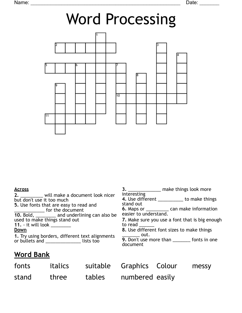 Word Processing Crossword