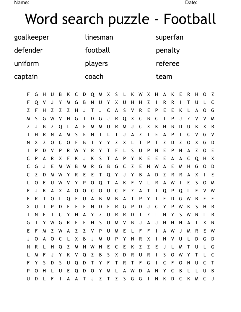 Word search puzzle - Football