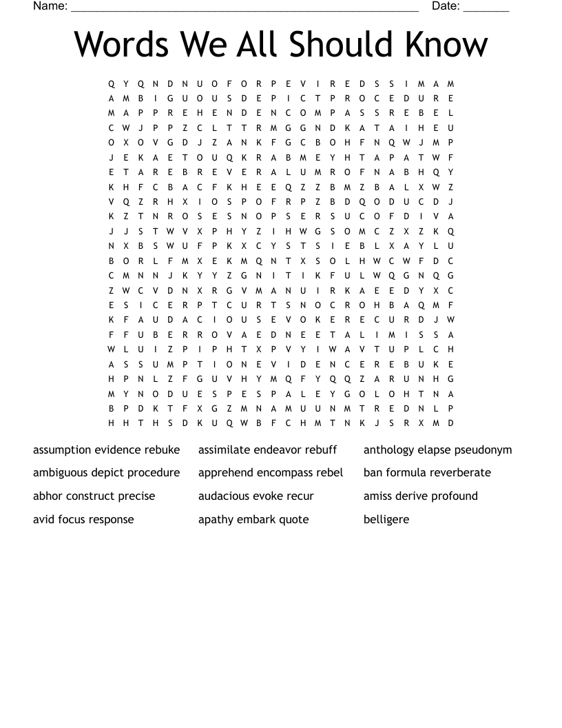 Words We All Should Know Word Search