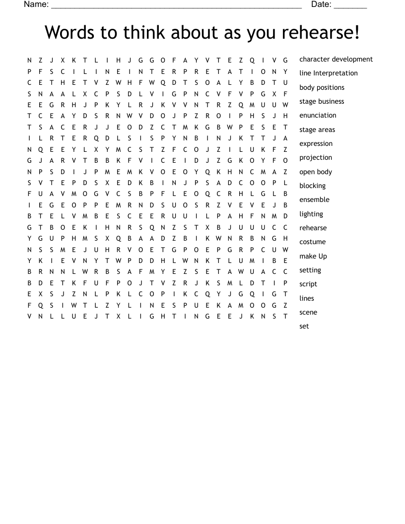 Words to think about as you rehearse!  Word Search