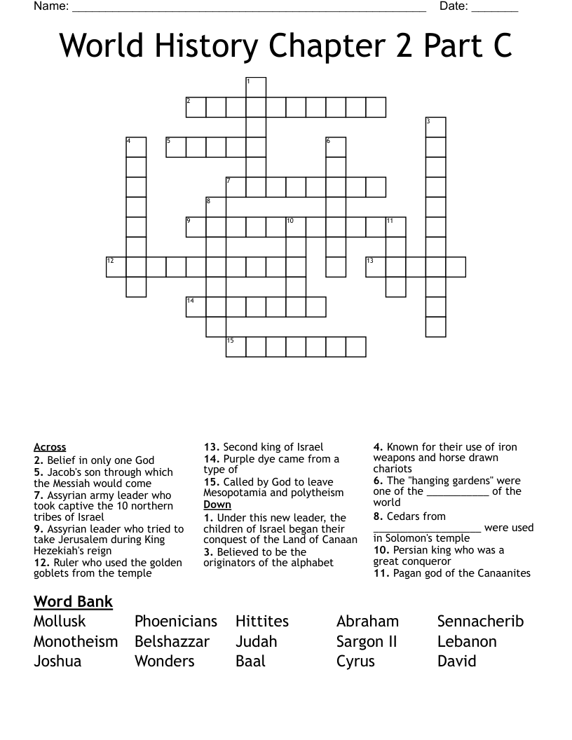 World History Chapter 2 Part C Crossword