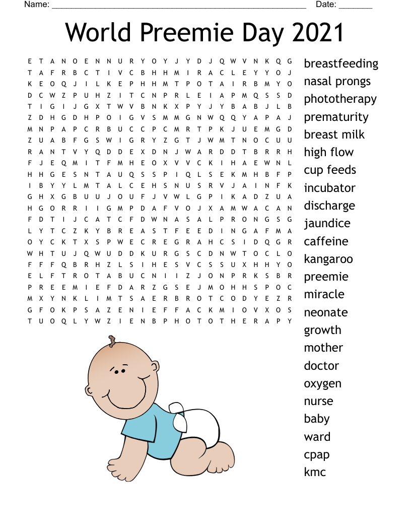 World Preemie Day 2021 Word Search