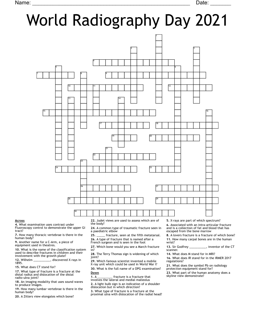 World Radiography Day 2021 Crossword