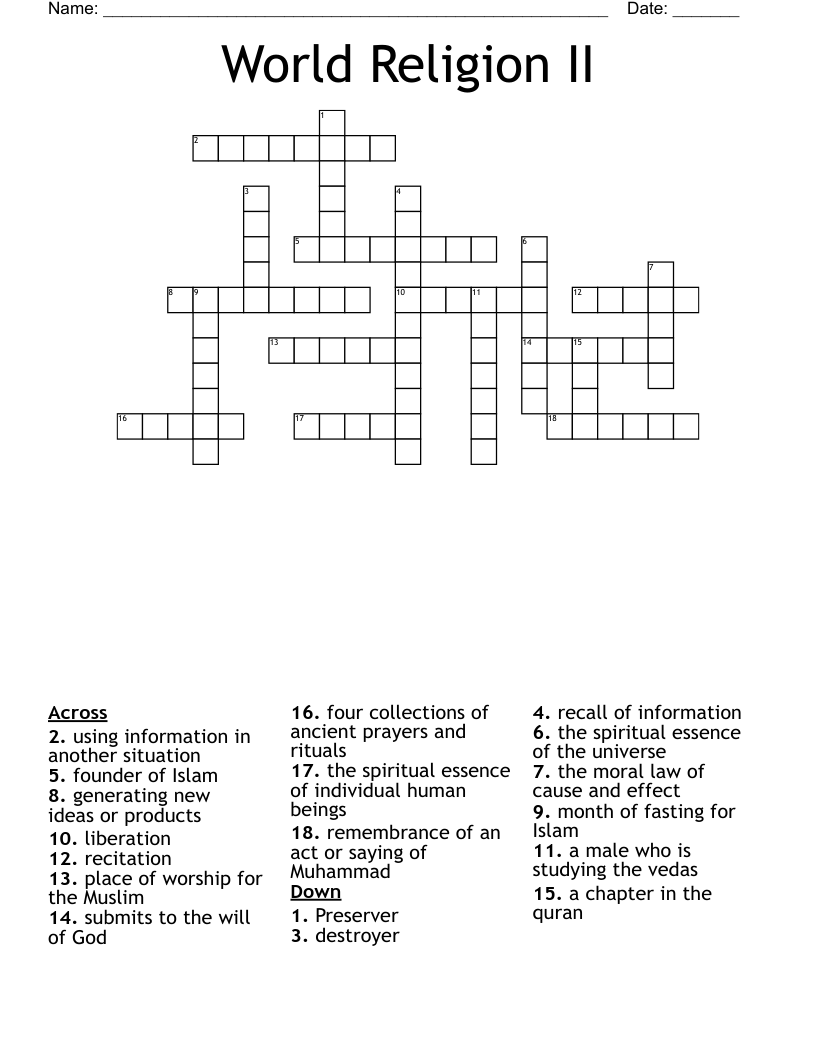World Religion II Crossword