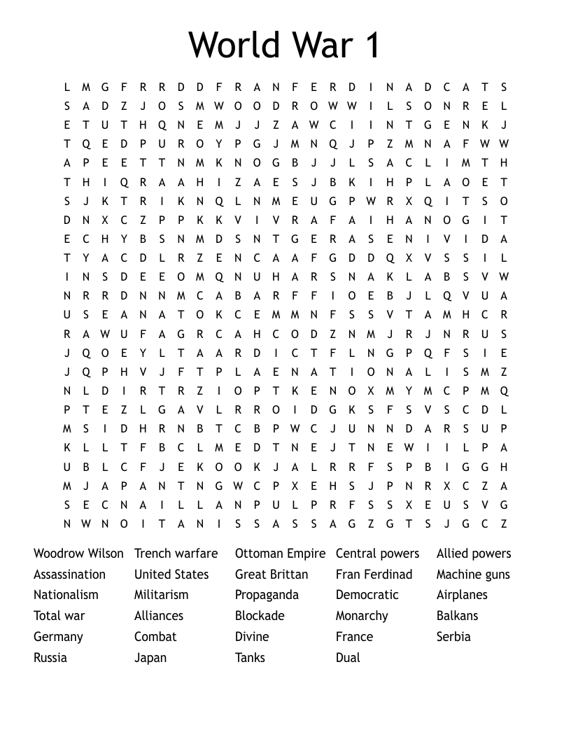 World War 1 Word Search