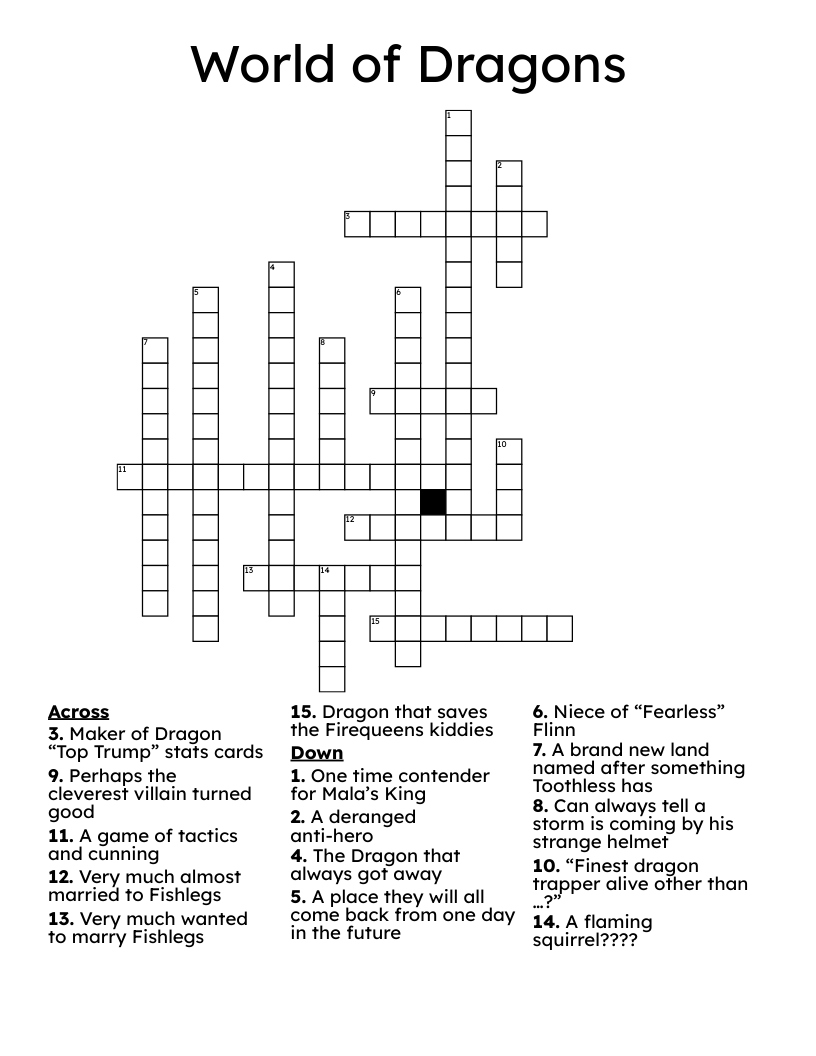 World of Dragons Crossword