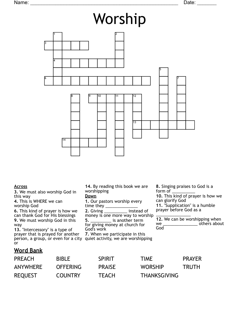 Worship Crossword