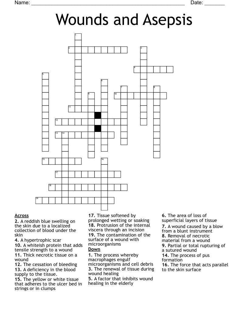 Wounds and Asepsis Crossword