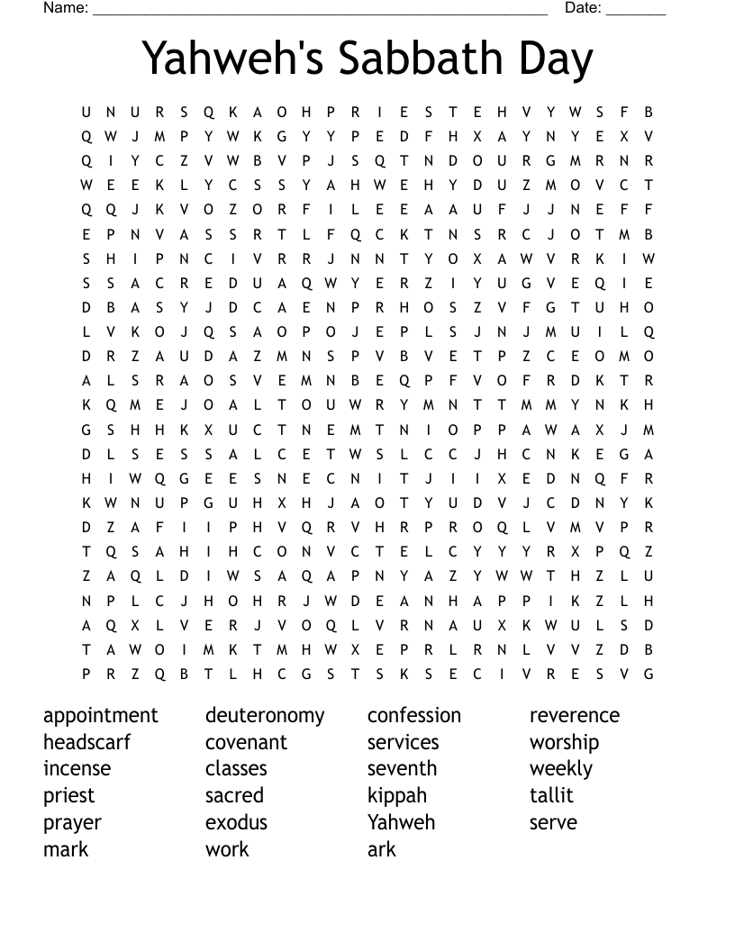 Yahweh's Sabbath Day Word Search