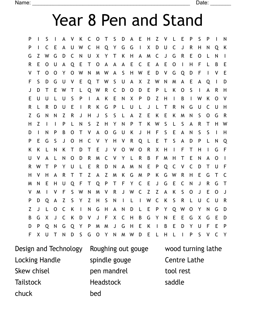 Year 8 Pen and Stand Word Search