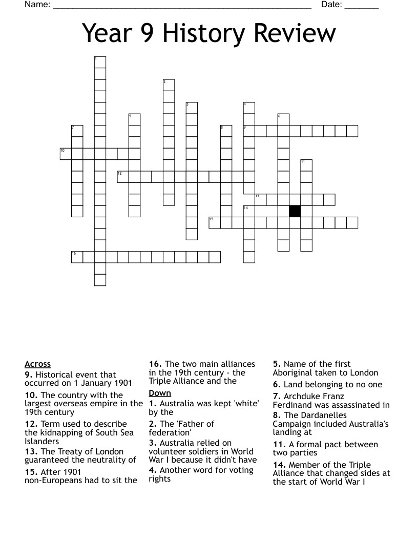 Year 9 History Review Crossword