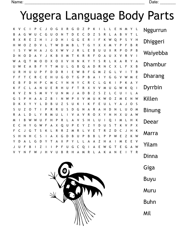 Yuggera Language Body Parts Word Search