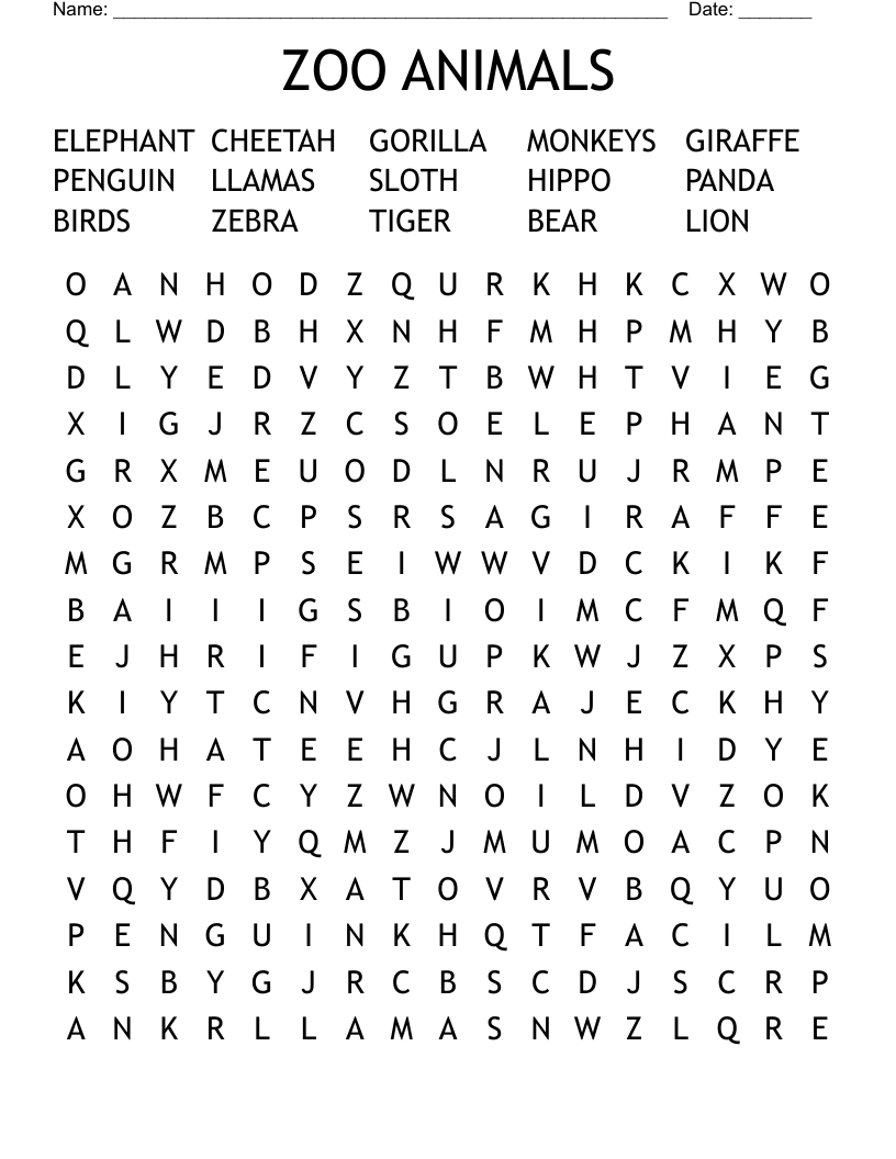 ZOO ANIMALS Word Search