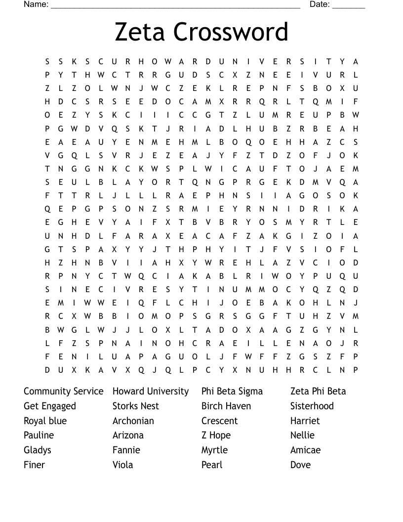 Zeta Crossword Word Search
