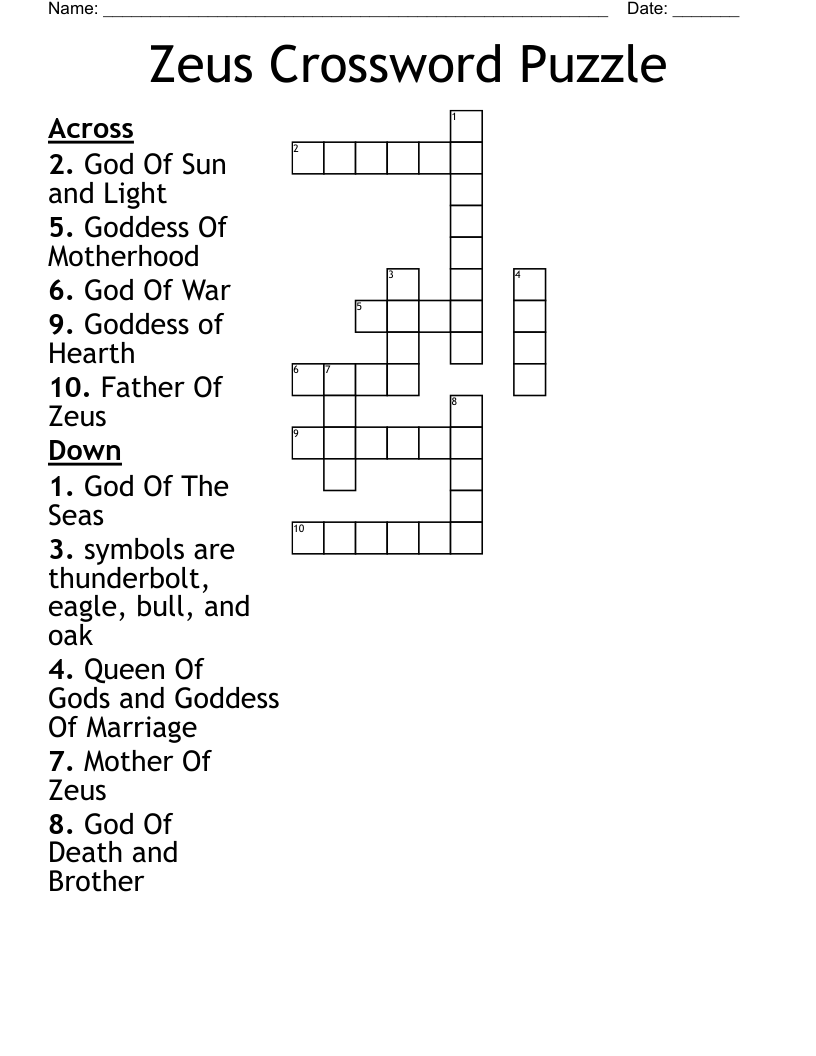 Zeus Crossword Puzzle