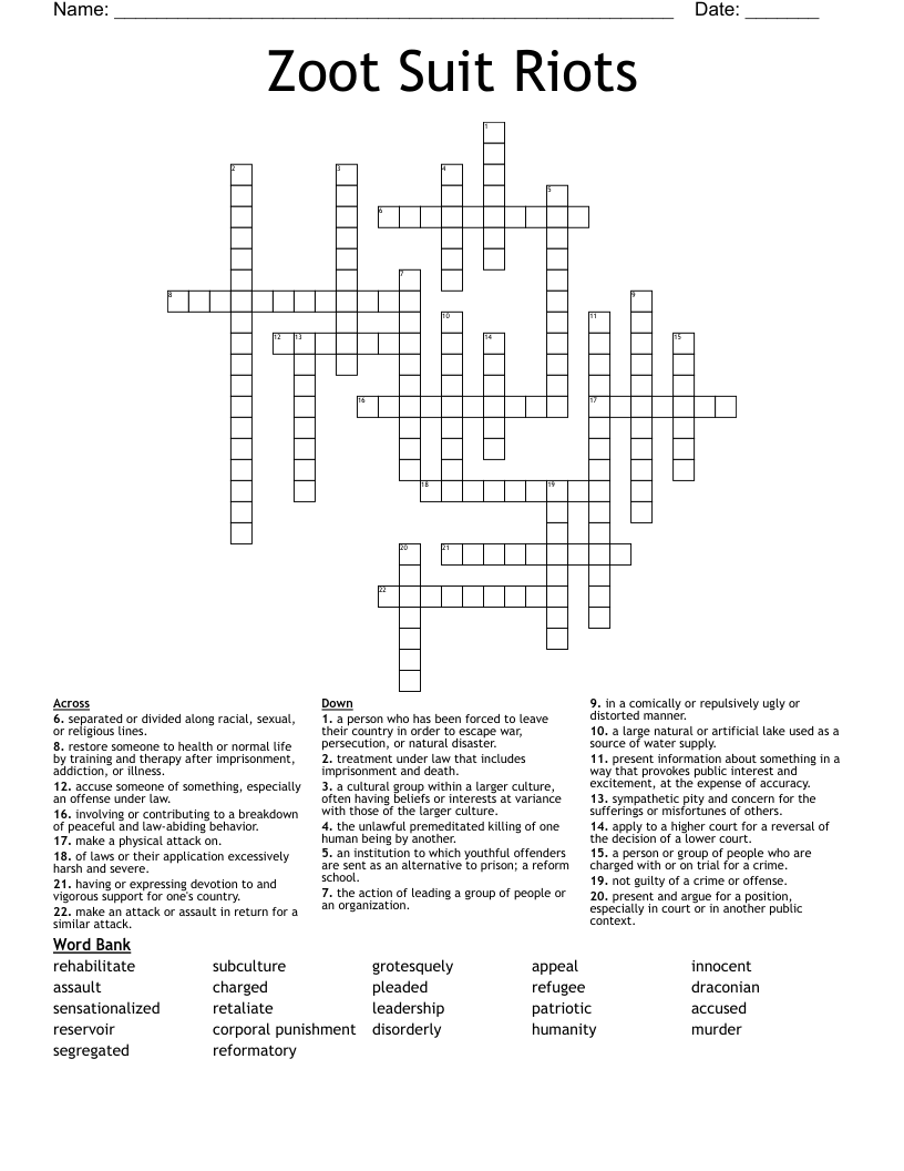Zoot Suit Riots  Crossword