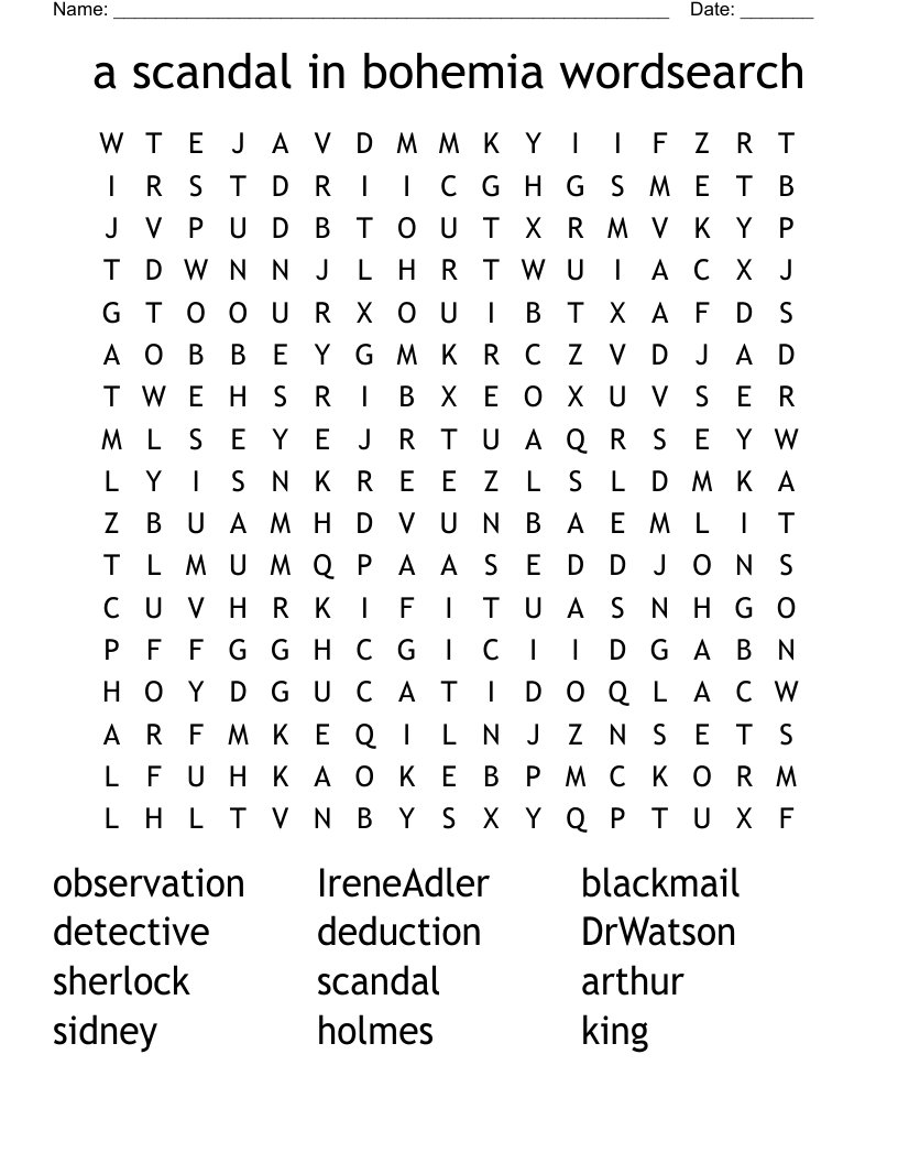 a scandal in bohemia wordsearch