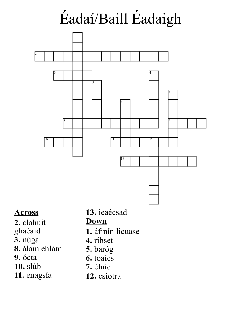 Éadaí/Baill Éadaigh Crossword