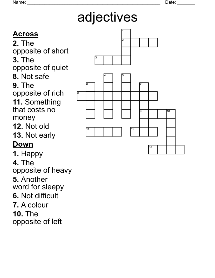 adjectives Crossword