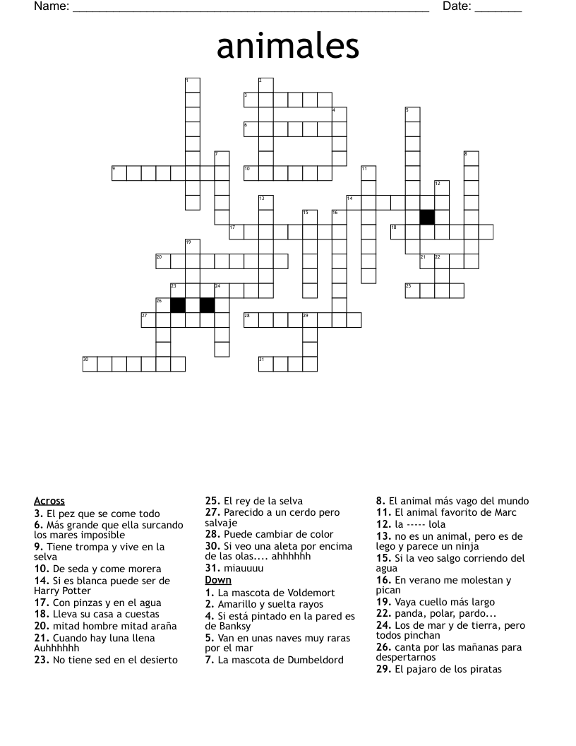 animales Crossword
