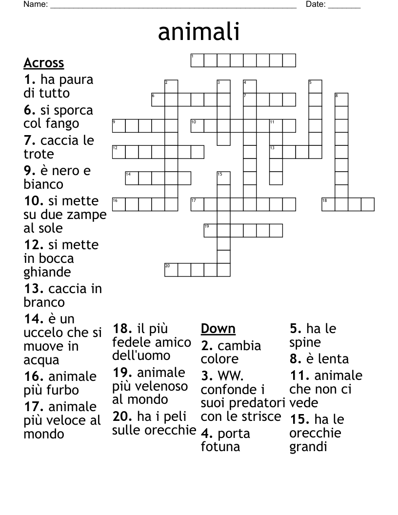 animali Crossword