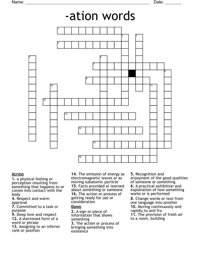 -ation words Crossword