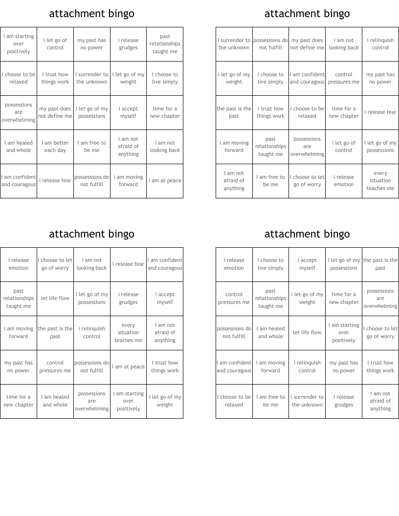 attachment bingo