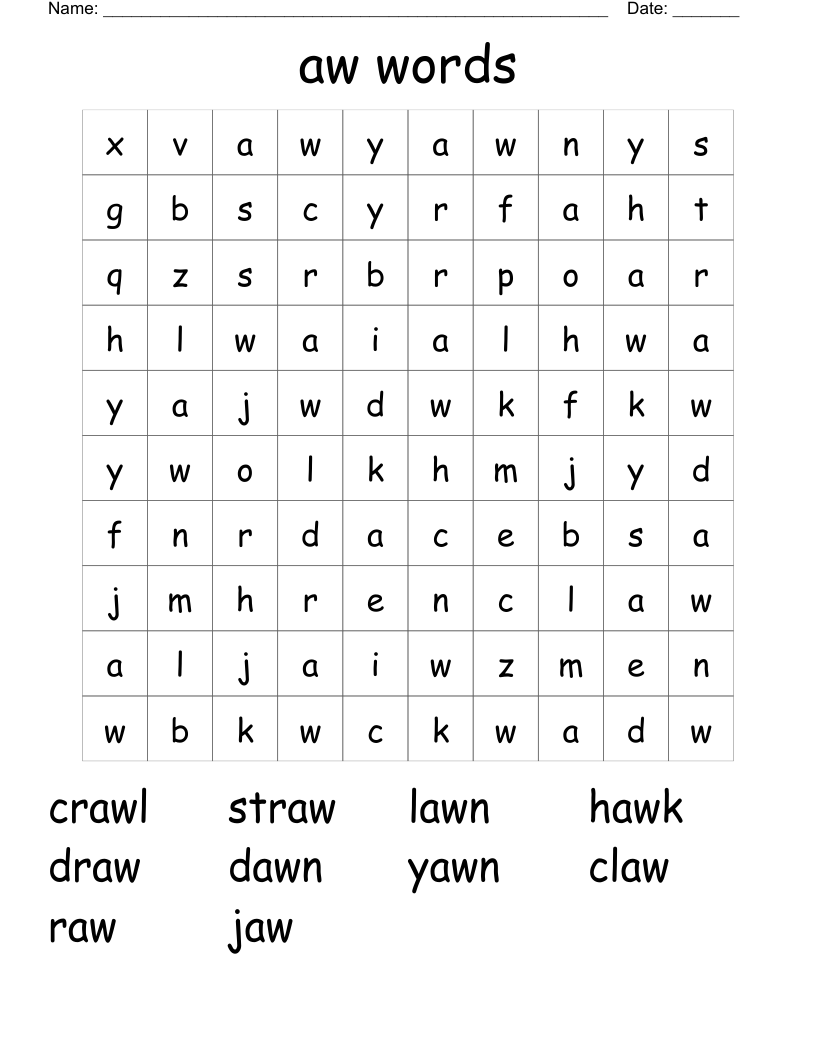 aw words Word Search