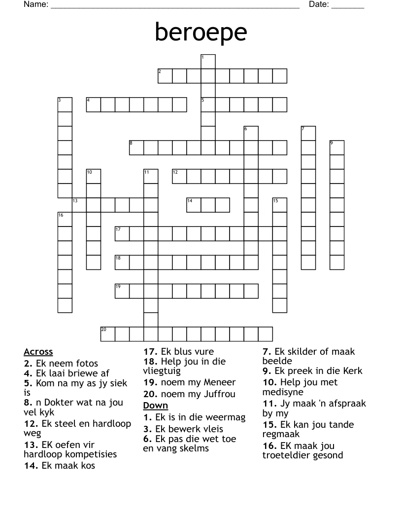 beroepe Crossword