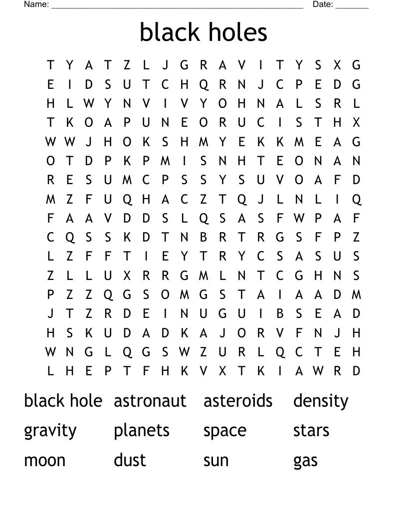 black holes Word Search