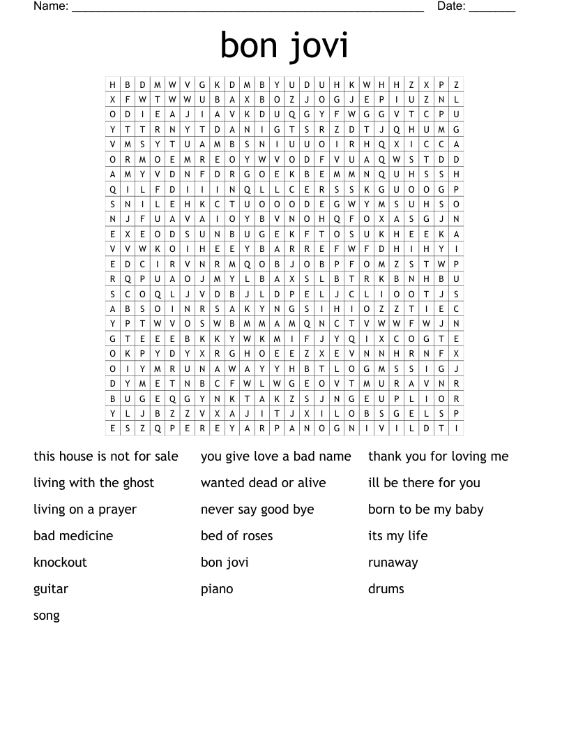 bon jovi Word Search