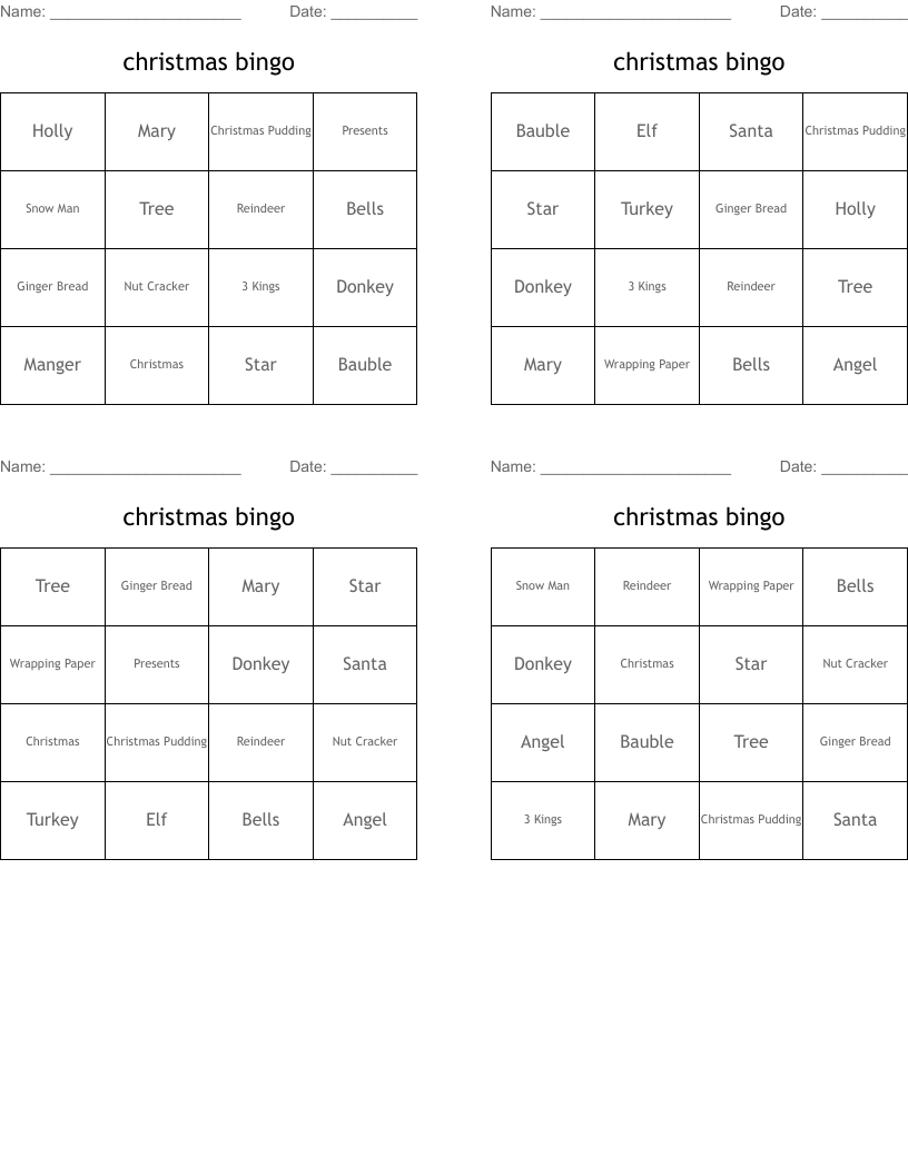 christmas bingo