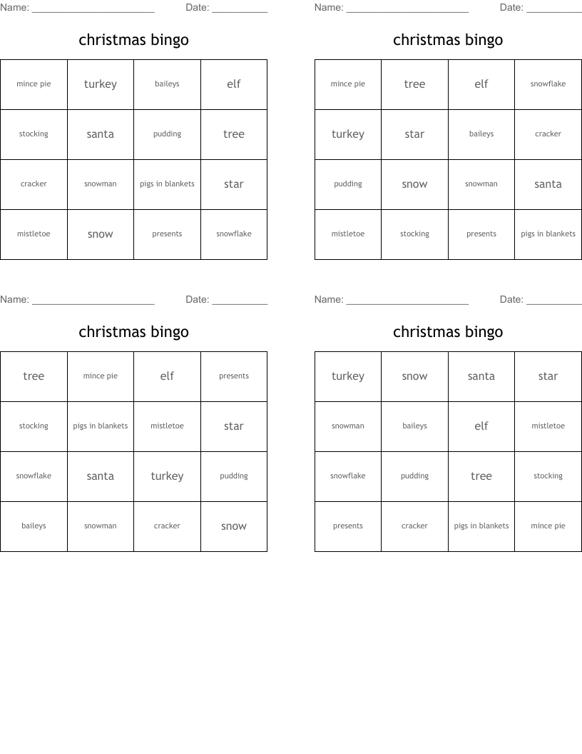 christmas bingo
