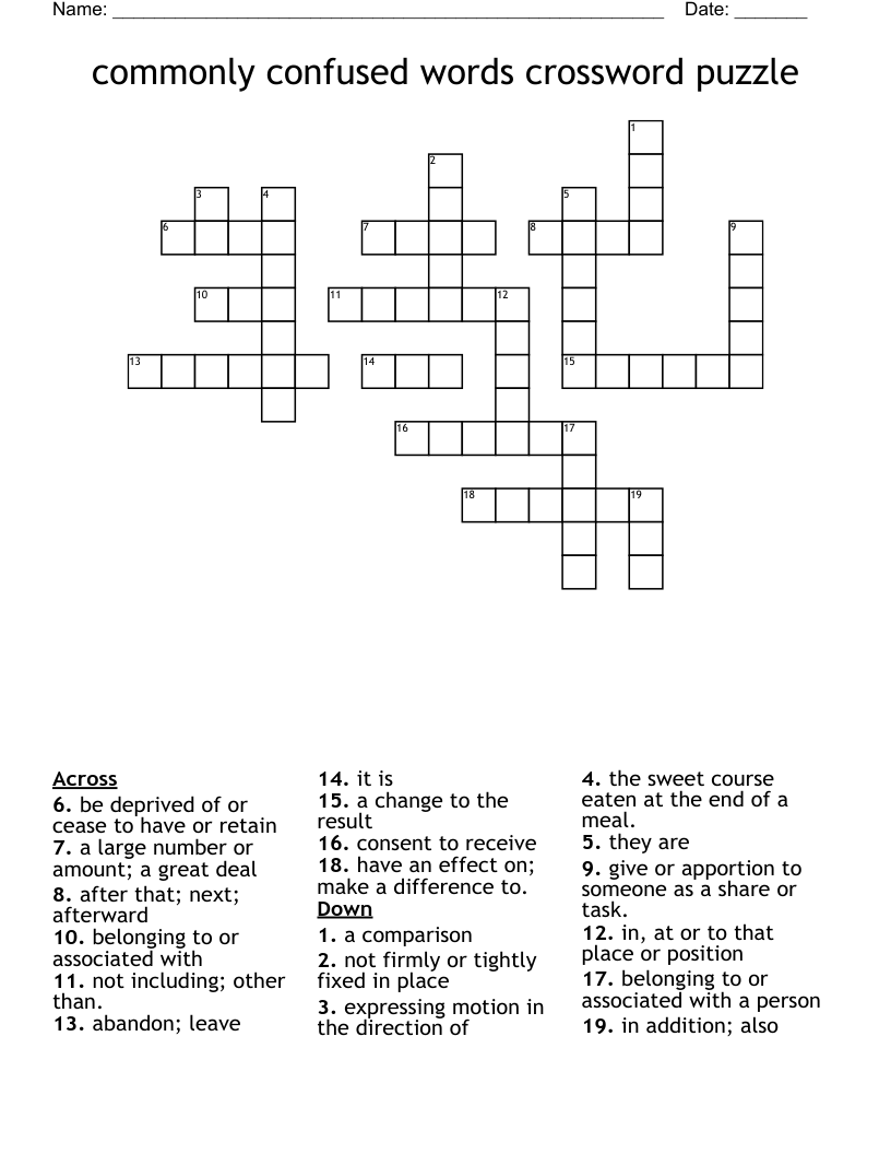 commonly confused words crossword puzzle
