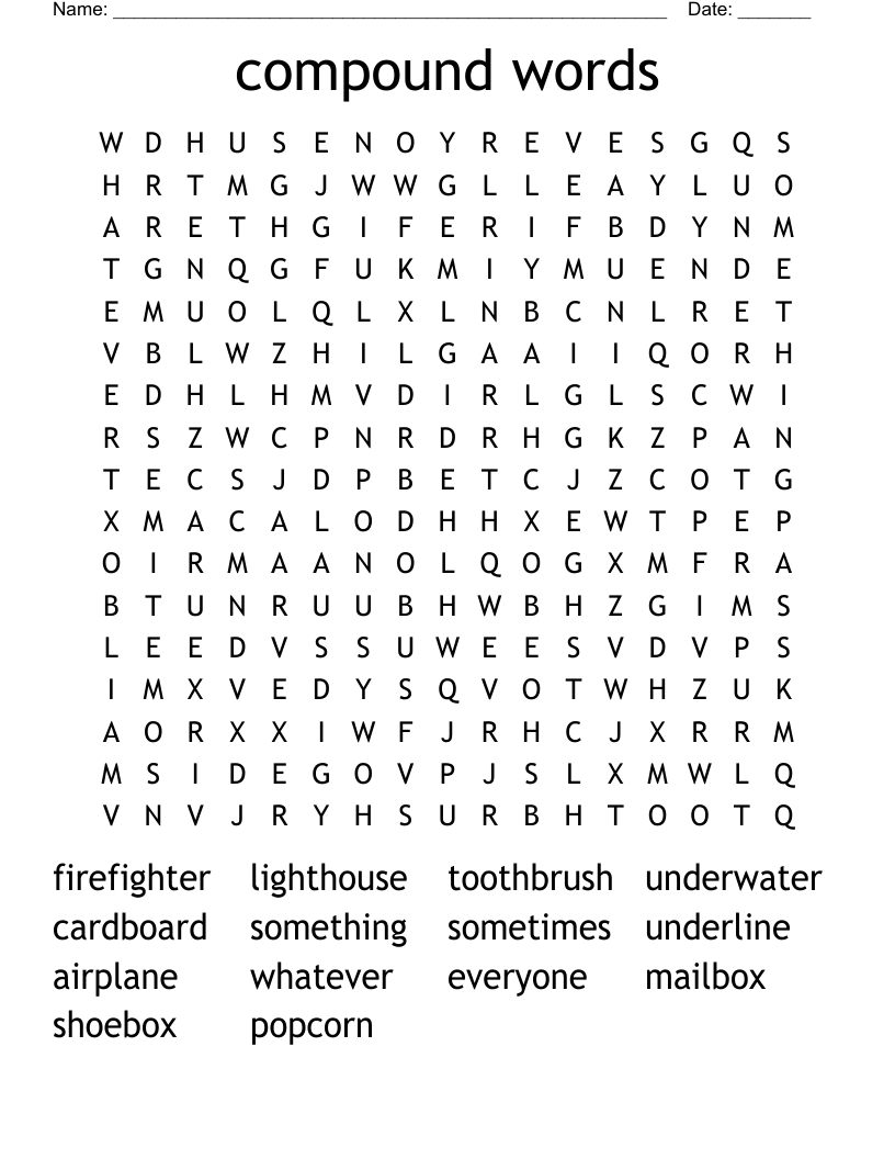 compound words Word Search