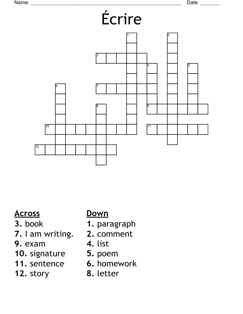 Écrire Crossword