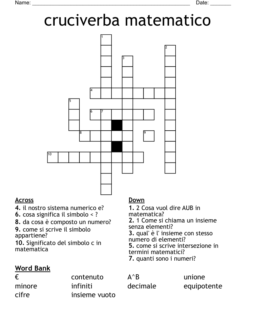 cruciverba matematico Crossword