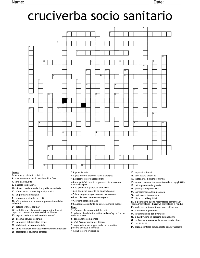 cruciverba socio sanitario Crossword
