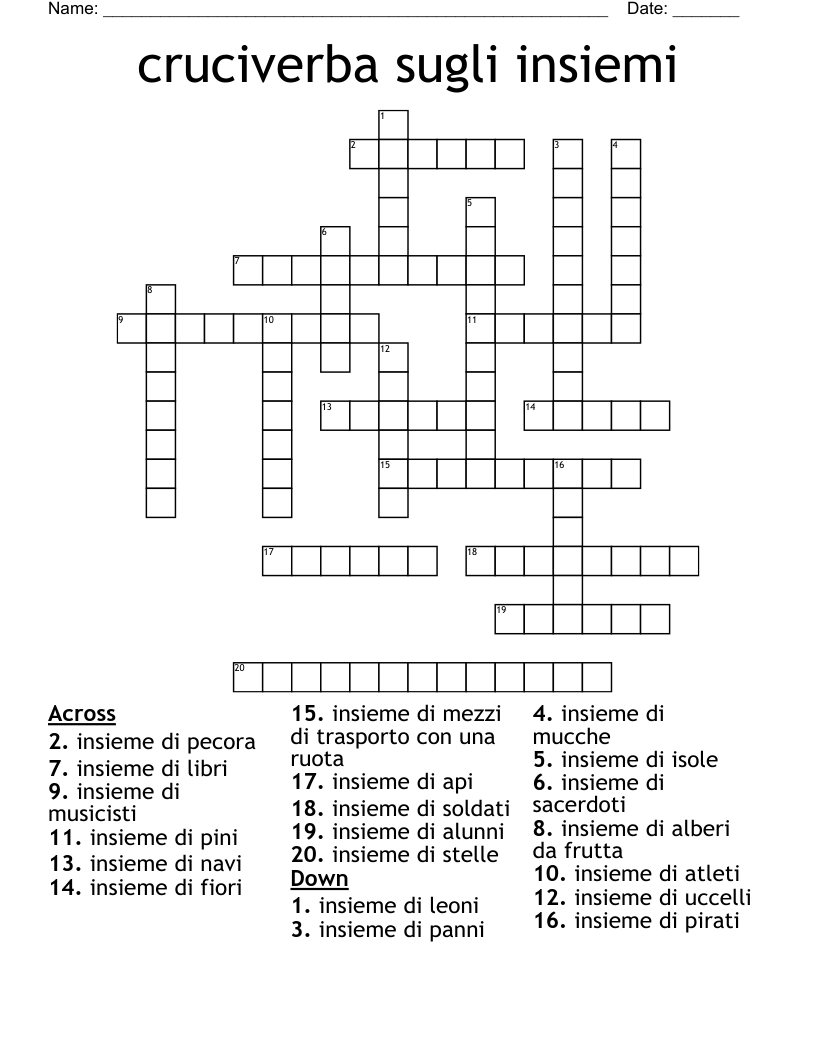 cruciverba sugli insiemi Crossword