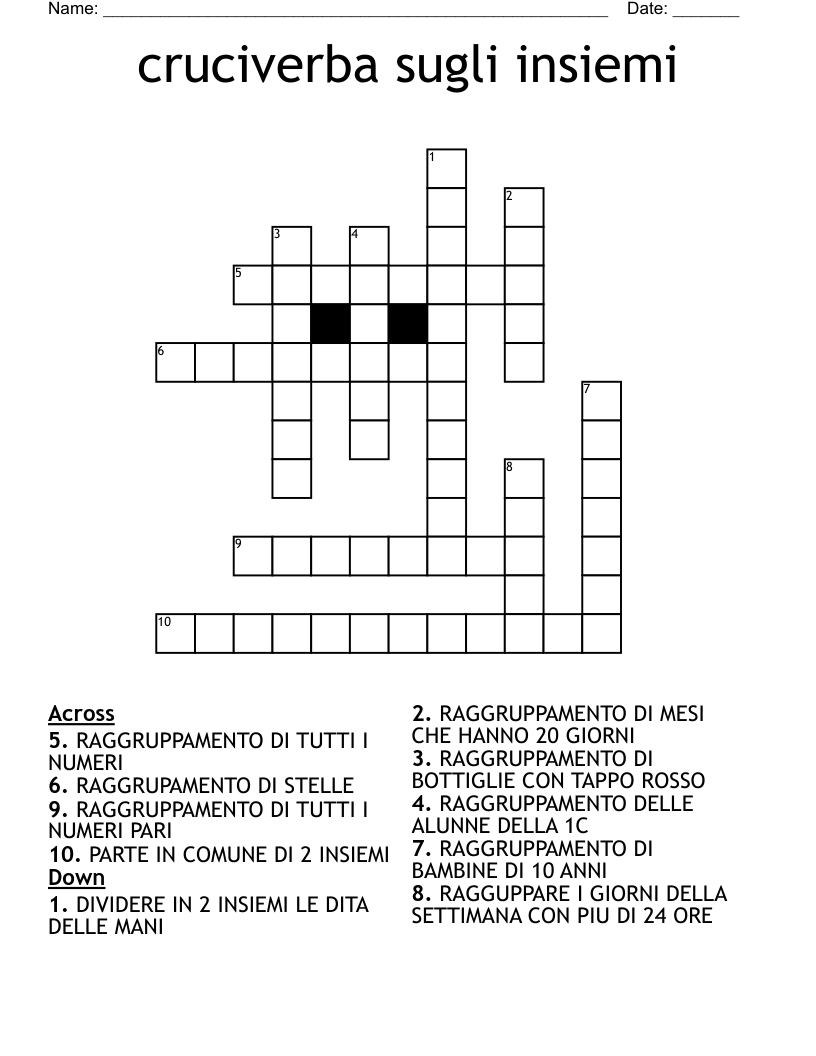 cruciverba sugli insiemi Crossword