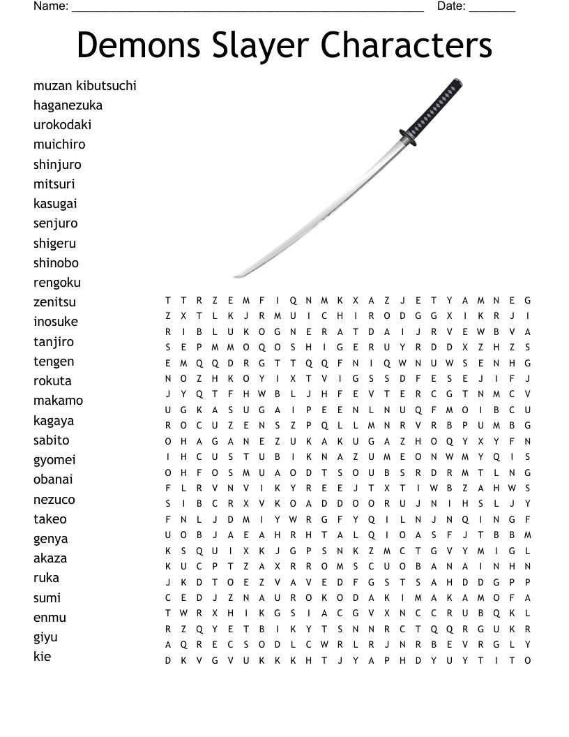 Demons Slayer Characters  Word Search