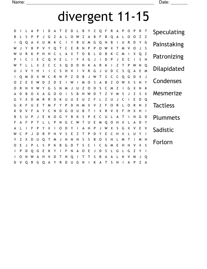 divergent 11-15 Word Search