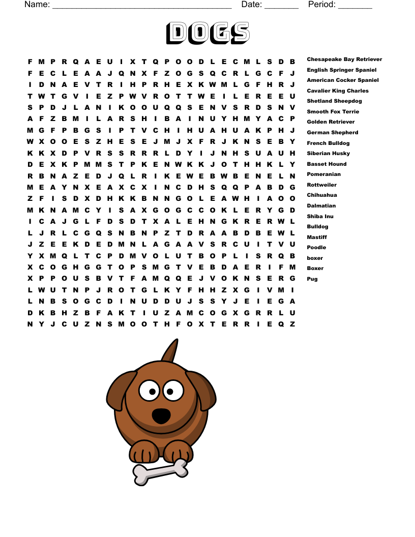 dogs  Word Search