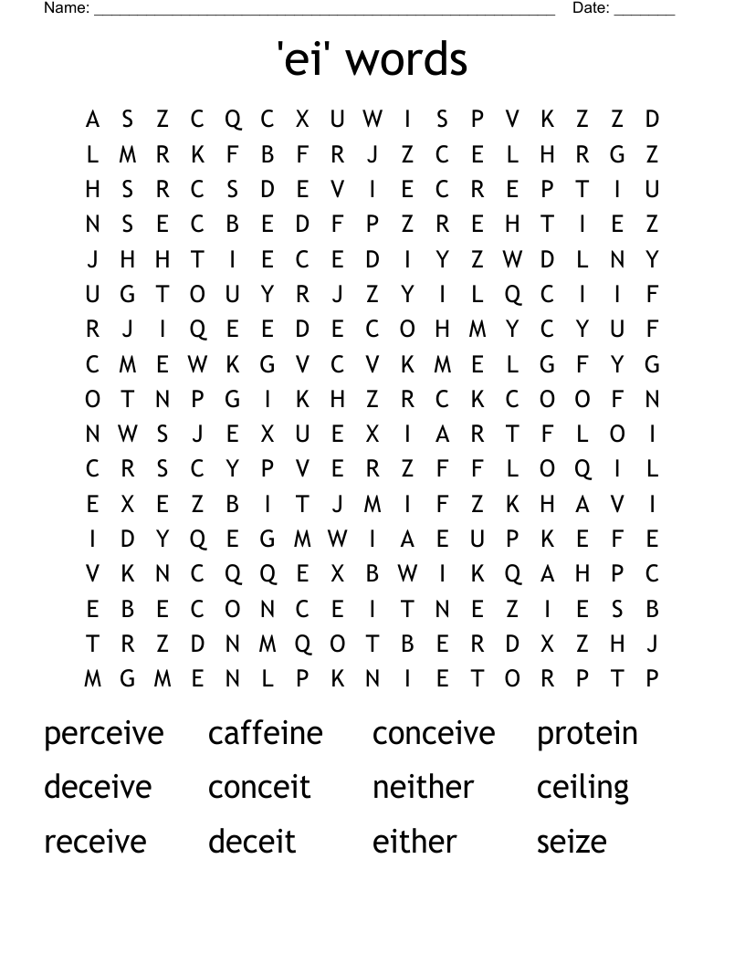 'ei' words Word Search