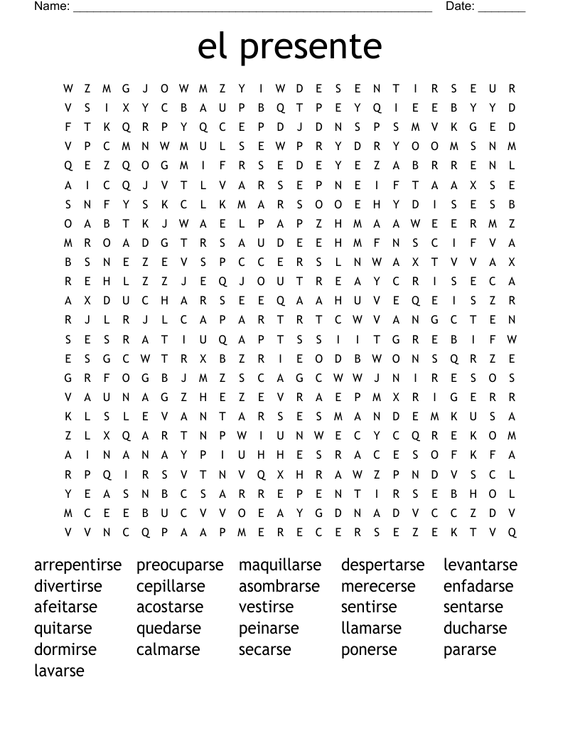 el presente Word Search