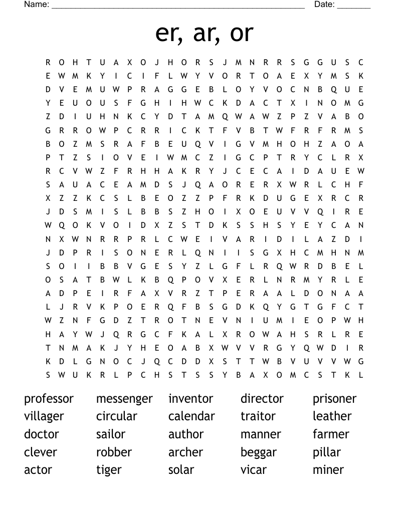 er, ar, or Word Search